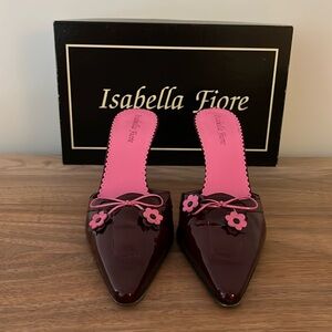 Isabella Fiore Burgundy Pink Patent Leather Slide Heels
